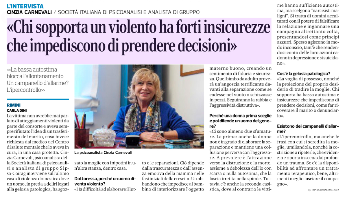 Intervista a Cinzia Carnevali: "Chi sopporta un violento ha forti insicurezze..."